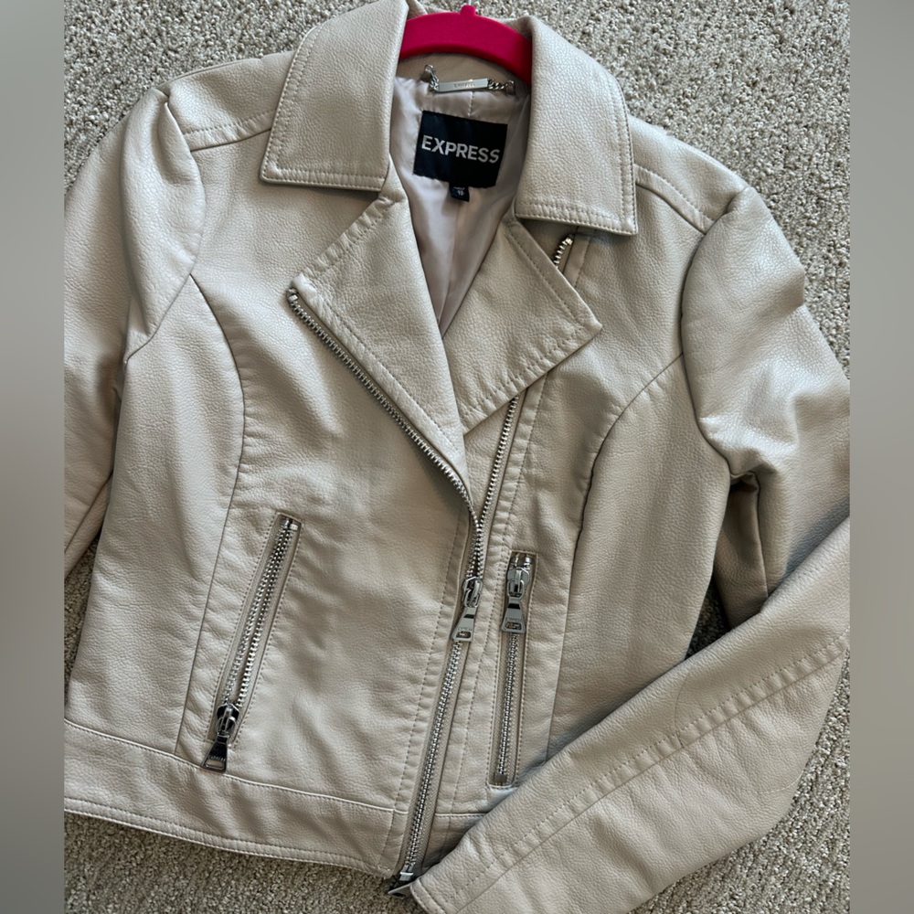 Tan leather moto jacket, express size XS